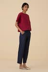 Buy_The Summer House_Red Linen Cotton Hand Embroidered Thread Boat Affan Front Top 