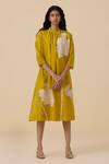 Buy_The Summer House_Yellow Handwoven Chanderi Applique High Aira Embroidered Midi Dress _at_Aza_Fashions