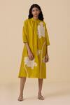 Buy_The Summer House_Yellow Handwoven Chanderi Applique High Aira Embroidered Midi Dress _Online_at_Aza_Fashions