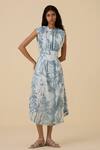 Buy_The Summer House_Blue Cotton, Voile High Neck Barika Printed Midi Dress_at_Aza_Fashions