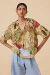 Buy_The Summer House_Yellow Organic Cotton Voile Printed Scenic Notched Bheer Top