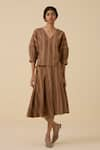 Buy_The Summer House_Brown Handwoven Linen Cotton Stripe Faizaan Detailed Skirt _at_Aza_Fashions