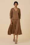 The Summer House_Brown Handwoven Linen Cotton Stripe Faizaan Detailed Skirt _at_Aza_Fashions