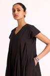 Buy_The Summer House_Black Organic Cotton Cambric Solid V Neck Hadil Berry Flared Dress 