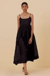 Buy_The Summer House_Black Cotton Silk Solid Round Hamza Dress _at_Aza_Fashions