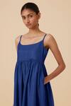 Buy_The Summer House_Blue Cotton Silk Solid Round Hamza Midi Dress _Online_at_Aza_Fashions