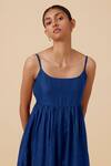 Shop_The Summer House_Blue Cotton Silk Solid Round Hamza Midi Dress _Online_at_Aza_Fashions