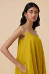 The Summer House_Yellow Handwoven Chanderi Hand Embroidered Geometric V Inaya Asymmetric Dress _at_Aza_Fashions