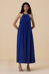 Buy_The Summer House_Blue Cotton Silk Solid High Iram Ruched Midi Dress _at_Aza_Fashions