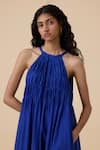 Buy_The Summer House_Blue Cotton Silk Solid High Iram Ruched Midi Dress _Online_at_Aza_Fashions