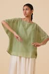 Buy_The Summer House_Green Cotton Silk Solid Round Kosh Cape Top _at_Aza_Fashions