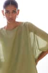 Shop_The Summer House_Green Cotton Silk Solid Round Kosh Cape Top _Online_at_Aza_Fashions