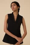 Buy_The Summer House_Black Wool Cotton Plain Collar Maira Waistcoat _at_Aza_Fashions