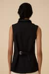 Shop_The Summer House_Black Wool Cotton Plain Collar Maira Waistcoat _at_Aza_Fashions