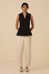 Buy_The Summer House_Black Wool Cotton Plain Collar Maira Waistcoat 