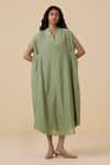 Buy_The Summer House_Green Cotton Silk Plain V Neck Meer Kaftan Dress _at_Aza_Fashions