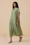 Buy_The Summer House_Green Cotton Silk Plain V Neck Meer Kaftan Dress _Online_at_Aza_Fashions