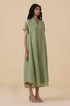 Shop_The Summer House_Green Cotton Silk Plain V Neck Meer Kaftan Dress _Online_at_Aza_Fashions