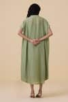 Shop_The Summer House_Green Cotton Silk Plain V Neck Meer Kaftan Dress _at_Aza_Fashions