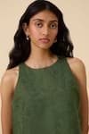 The Summer House_Green Linen Cotton Embroidery Thread Round Olena Floral Crop Top _Online_at_Aza_Fashions