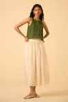 The Summer House_Green Linen Cotton Embroidery Thread Round Olena Floral Crop Top _at_Aza_Fashions