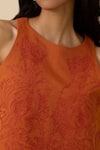 The Summer House_Orange Linen Cotton Embroidery Thread Round Olena Crop Top _Online_at_Aza_Fashions