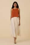 Shop_The Summer House_Orange Linen Cotton Embroidery Thread Round Olena Crop Top _Online_at_Aza_Fashions