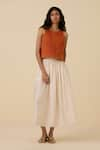 The Summer House_Orange Linen Cotton Embroidery Thread Round Olena Crop Top _at_Aza_Fashions