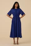 Buy_The Summer House_Blue Cotton Silk Plain Round Parina Dress _at_Aza_Fashions