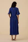 Shop_The Summer House_Blue Cotton Silk Plain Round Parina Dress _at_Aza_Fashions