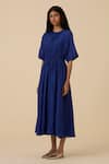 Buy_The Summer House_Blue Cotton Silk Plain Round Parina Dress _Online_at_Aza_Fashions