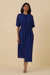 Shop_The Summer House_Blue Cotton Silk Plain Round Parina Dress _Online_at_Aza_Fashions