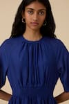 The Summer House_Blue Cotton Silk Plain Round Parina Dress _at_Aza_Fashions