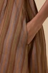 Shop_The Summer House_Brown Handwoven Linen Cotton Stripe Collar Qirat Pattern Dress _Online_at_Aza_Fashions