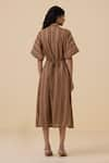 Shop_The Summer House_Brown Handwoven Linen Cotton Stripe Collar Qirat Pattern Dress _at_Aza_Fashions