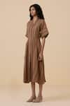 Buy_The Summer House_Brown Handwoven Linen Cotton Stripe Collar Qirat Pattern Dress 