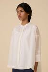 The Summer House_White Handwoven Chanderi Embroidery Floral Band Collar Raha Placement Top _Online_at_Aza_Fashions