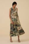 Shop_The Summer House_Green Cotton, Voile V-neck Riaz Garden Print Dress_Online_at_Aza_Fashions