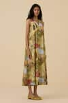 Buy_The Summer House_Yellow Organic Cotton Voile Printed Garden V Neck Riaz Floral Dress _Online_at_Aza_Fashions