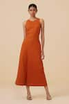 Buy_The Summer House_Orange Linen Cotton Plain Halter Neck Riha Dress _at_Aza_Fashions