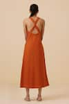 Shop_The Summer House_Orange Linen Cotton Plain Halter Neck Riha Dress _at_Aza_Fashions