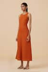 Buy_The Summer House_Orange Linen Cotton Plain Halter Neck Riha Dress _Online_at_Aza_Fashions