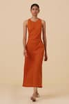 Shop_The Summer House_Orange Linen Cotton Plain Halter Neck Riha Dress _Online_at_Aza_Fashions