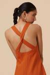 The Summer House_Orange Linen Cotton Plain Halter Neck Riha Dress _at_Aza_Fashions