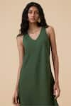 Shop_The Summer House_Green Linen Cotton Plain V Neck Dress _Online_at_Aza_Fashions