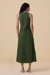 Shop_The Summer House_Green Linen Cotton Plain V Neck Dress _at_Aza_Fashions