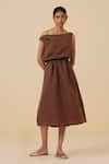 Buy_The Summer House_Brown Linen Cotton Plain Asymmetric Salma Dress _at_Aza_Fashions