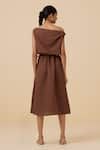 Shop_The Summer House_Brown Linen Cotton Plain Asymmetric Salma Dress _at_Aza_Fashions