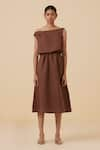 The Summer House_Brown Linen Cotton Plain Asymmetric Salma Dress _Online_at_Aza_Fashions