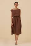 Buy_The Summer House_Brown Linen Cotton Plain Asymmetric Salma Dress _Online_at_Aza_Fashions